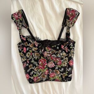 Victoria's Secret Floral Lace Top - Black and Pink